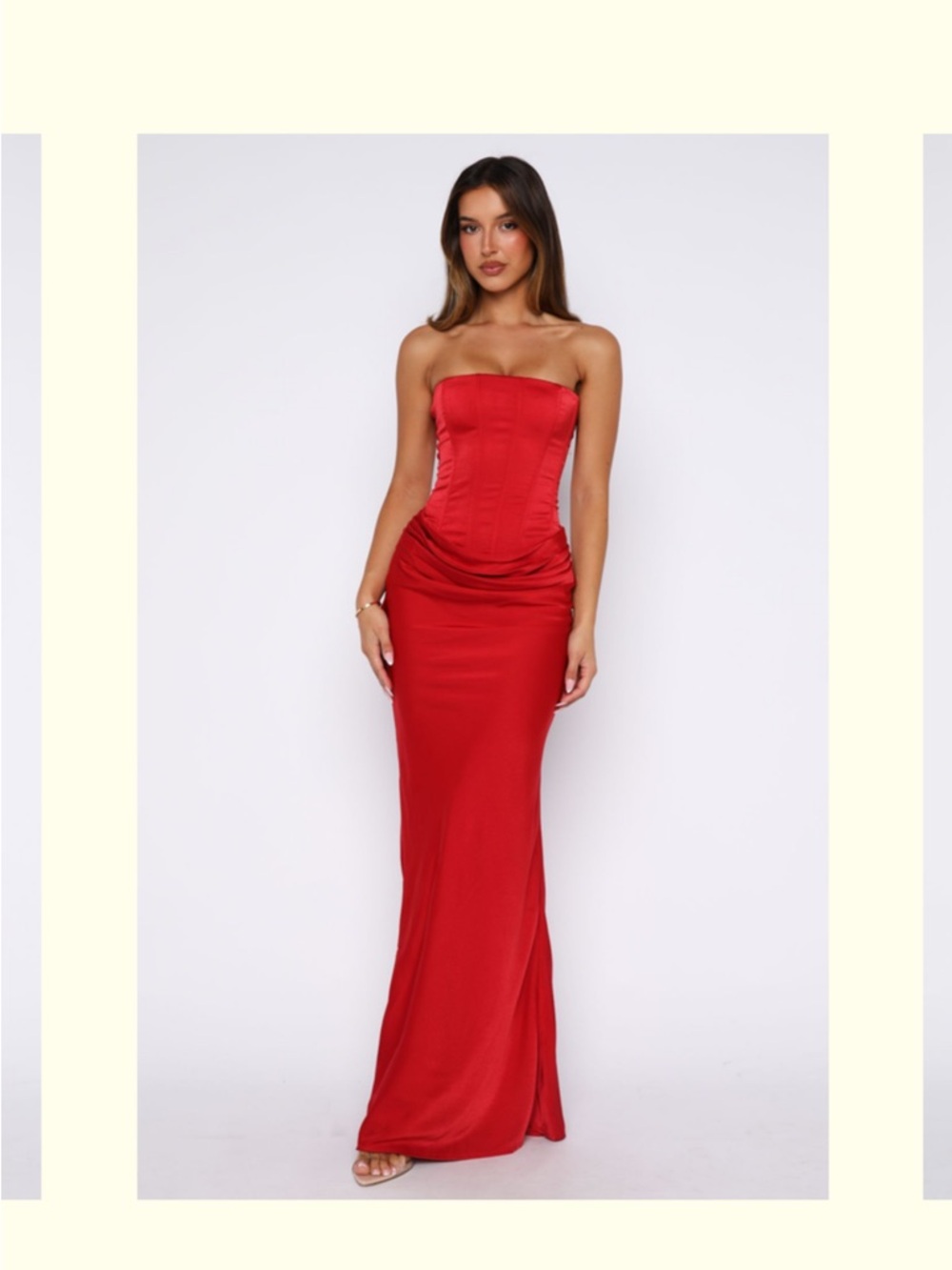 Whitefox Boutique Strapless Red Corset Maxi Prom Dress